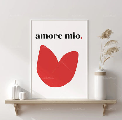 Amore Mio Art Printed Poster | Modern Art Wall | Minimalist Illustration of Heart Love | Design Mural Decoration | Red Shape | R - NICEART