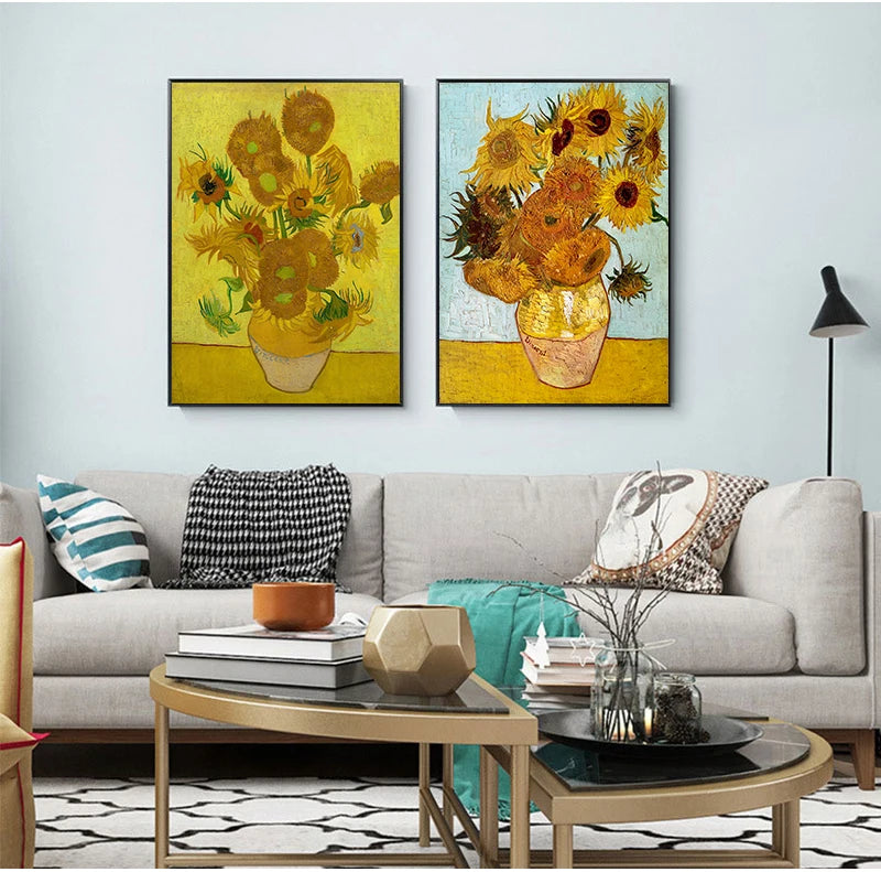 Vincent Van Gogh Golden Sunflower Poster Print  Floral Vase Oil Painting Canvas Art Modern Wall Picture for Living Room - NICEART