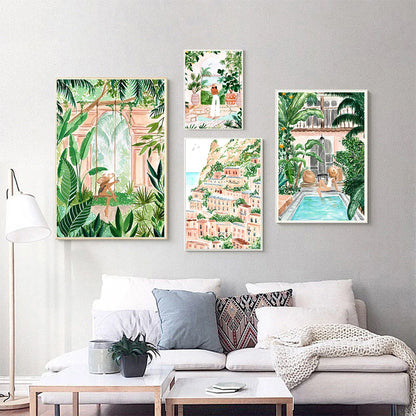 Summer Swimming Pool Party Wall Art Print Tropical Plant Travel Picture Spa Girl Canvas Painting Nodic Poster Living Room Decor - NICEART