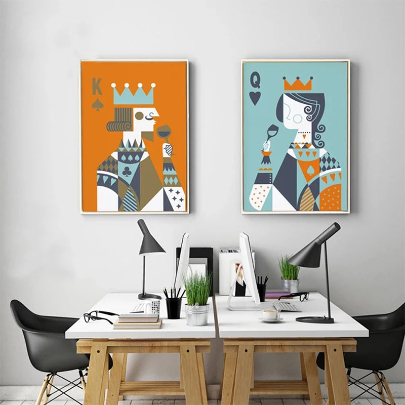 Nordic Posters Prints Abstract Poker King and Queen Cartoon Figure Wall Art Canvas Paintings for Living Room Home Decoration - NICEART