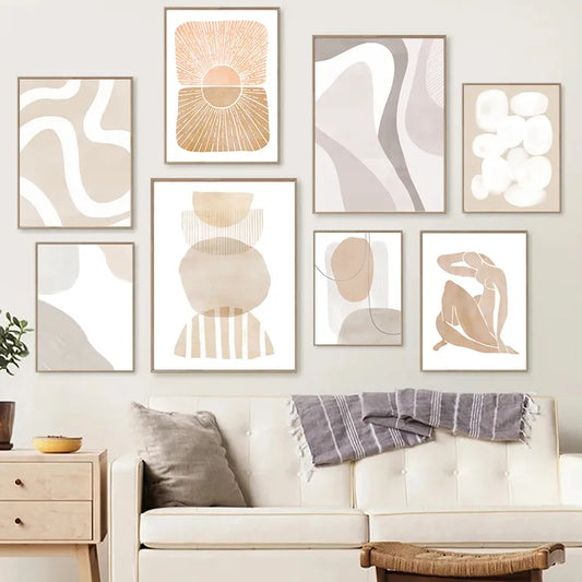 Earth Tone Abstract Geometry Canvas Painting Beige Gray Neutral Color Poster Wall Pictures Boho Wall Art Print Living Room Decor - NICEART