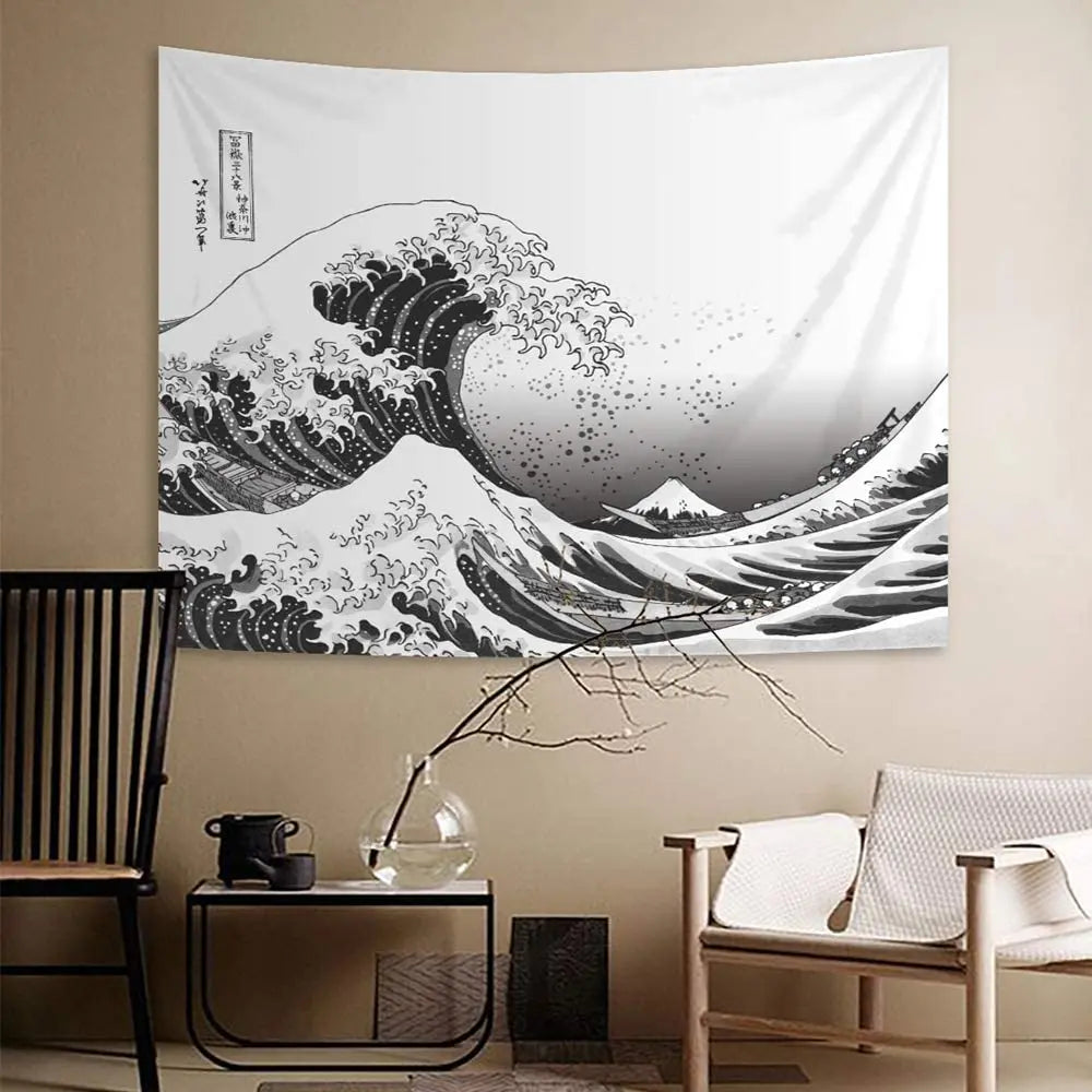 Japanese Kanagawa Big Wave Tapestry Psychedelic Tapestry Teen Indie Room Decor Macrame Wall Hanging Large Fabric Wall Tapestry