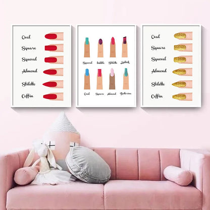 Fashion Nail Shapes Canvas Painting Makeup Wall Art Manicure Store Posters and Prints Beauty Salon Decor Girl Room Decoration - NICEART