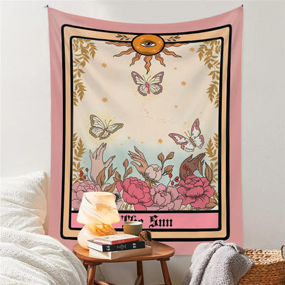 Magic Flower Butterfly Tarot Pattern Tapestry Blanket Psychedelic Witchcraft Wall Hanging Bohemia Gypsy Home Bedroom Decorating