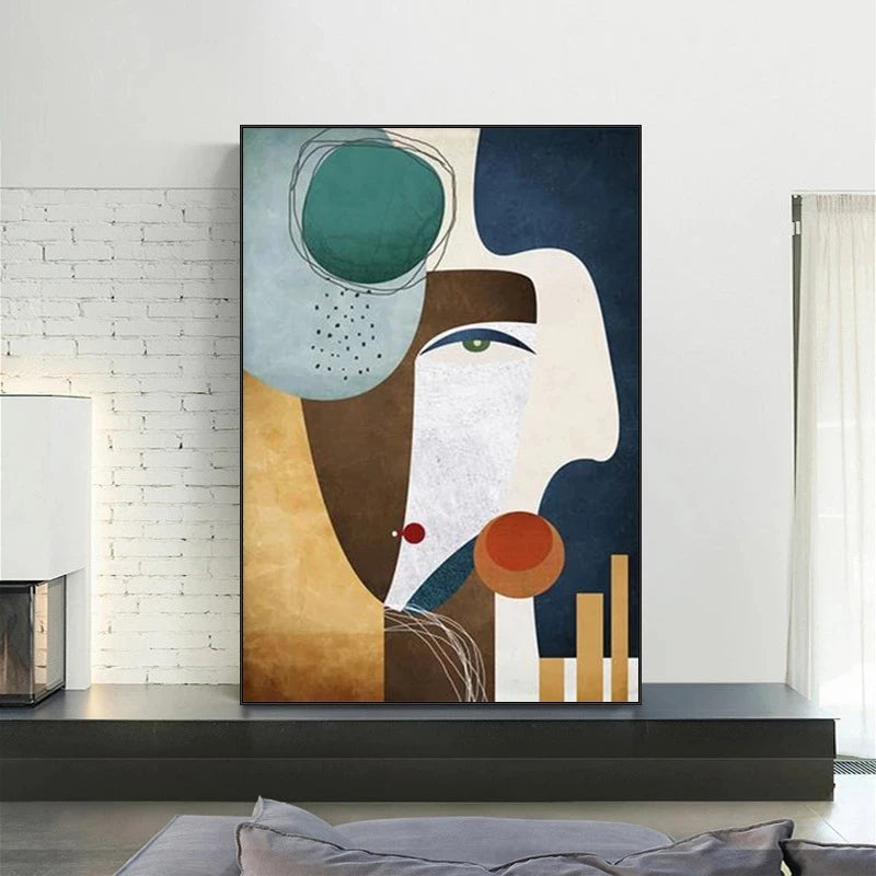 Split Face Geometric Abstract Figure Painting Modern Canvas Poster Prints Wall Art Pictures for Living Room Bedroom Home Decor - NICEART