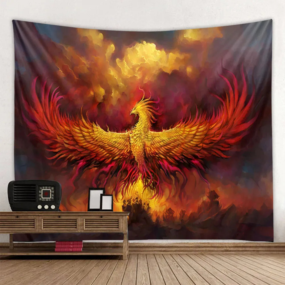 Fire Phoenix Wall Hanging Tapestry Flying Bird Art Decorative Blanket Curtain Hanging at Home Bedroom Living Room Decor