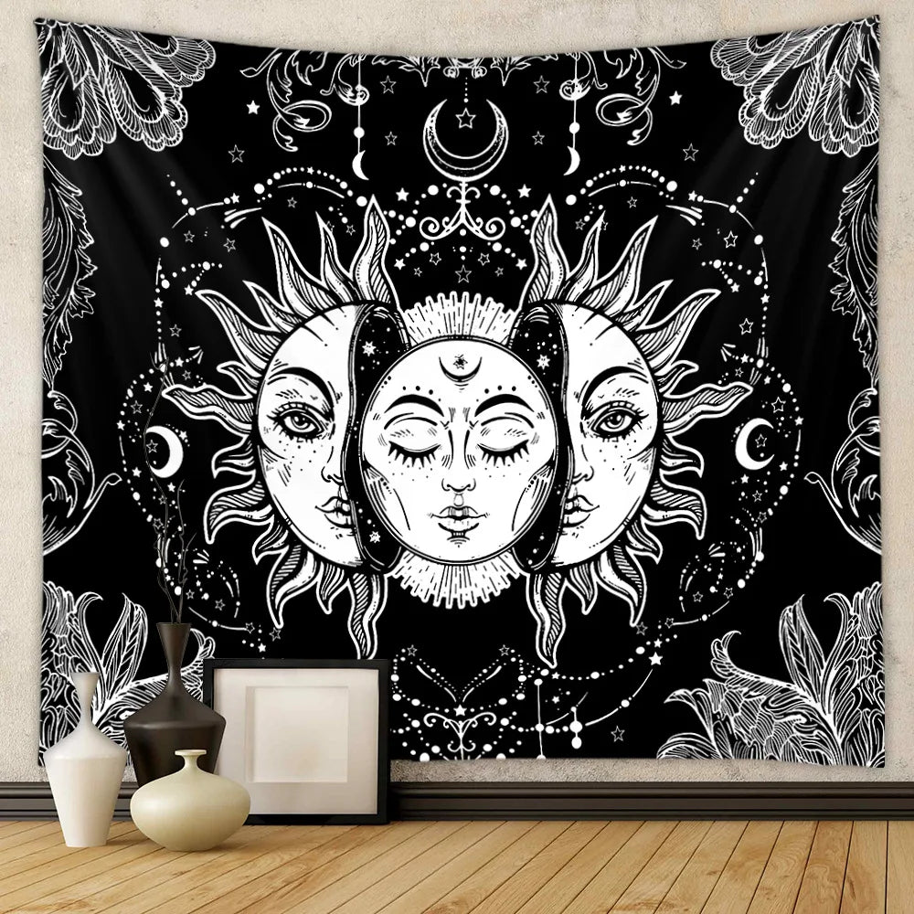 Beautiful Bohemian Interior Decoration Tapestry Psychedelic Sun And Moon Hippie Datura Flower Home Hanging On The Wall Tapestry