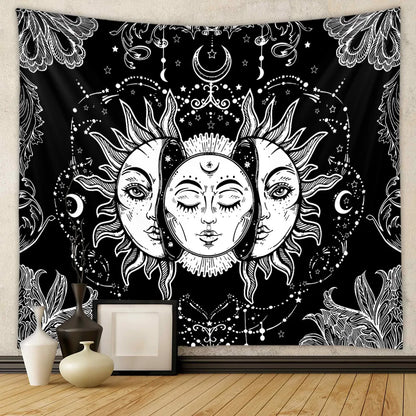 Beautiful Bohemian Interior Decoration Tapestry Psychedelic Sun And Moon Hippie Datura Flower Home Hanging On The Wall Tapestry