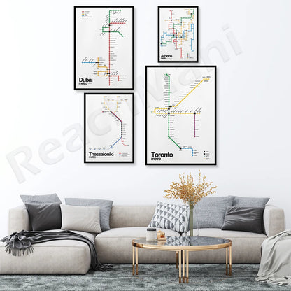 Thessaloniki Greece, Athens Metro, Montreal Metro Canada, Dubai Metro, Toronto Canada 2021 Metro Map Typographic Poster - NICEART