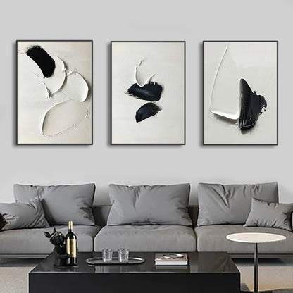 Black And White Minimalist Art Canvas Prints 3D Textured Abstract Wall Art Painting Nordic Decor Poster Picture For Living Room - NICEART