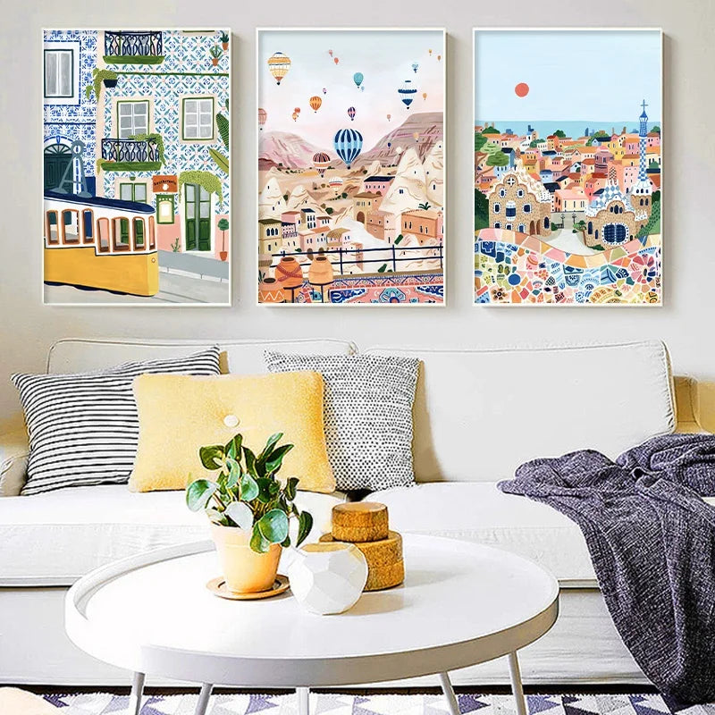 Modern Famous City Tourism Wall Art Poster Cartoon Turkey Italy Portuguese Landscape Canvas Painting Living Room Home Decoration - niceart