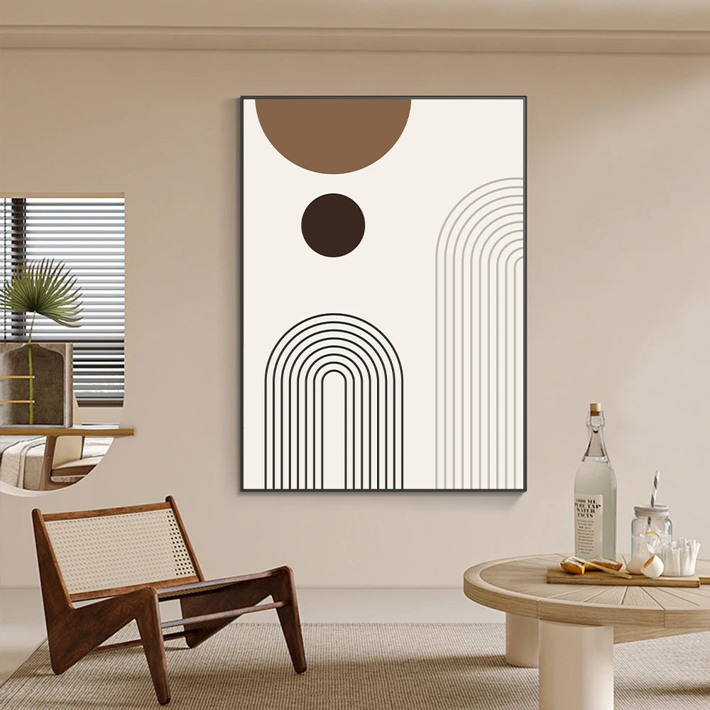 Beige Geometric Line Abstract Poster Painting Print on Canvas Nordic Home Decorative Wall Art Pictures Living Room No Frame - NICEART