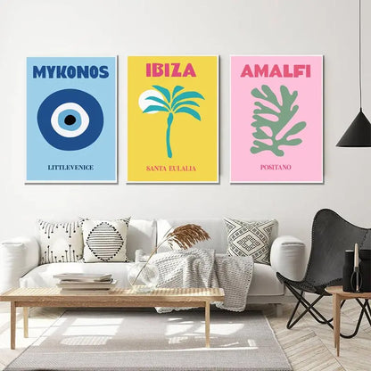 Mykonos Ibiza Miami Bondi Amalfi St.tropez Colourful Canvas Painting Travel Print Abstract Poster Murals Nordic Wall Art Decor - niceart