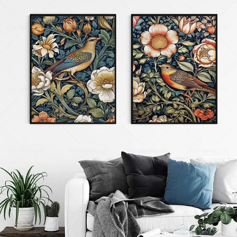 William Morris Flower Birds Poster Canvas Painting Floral Wall Art Botanical Prints Living Room Decoration Home Decor Pictures - niceart