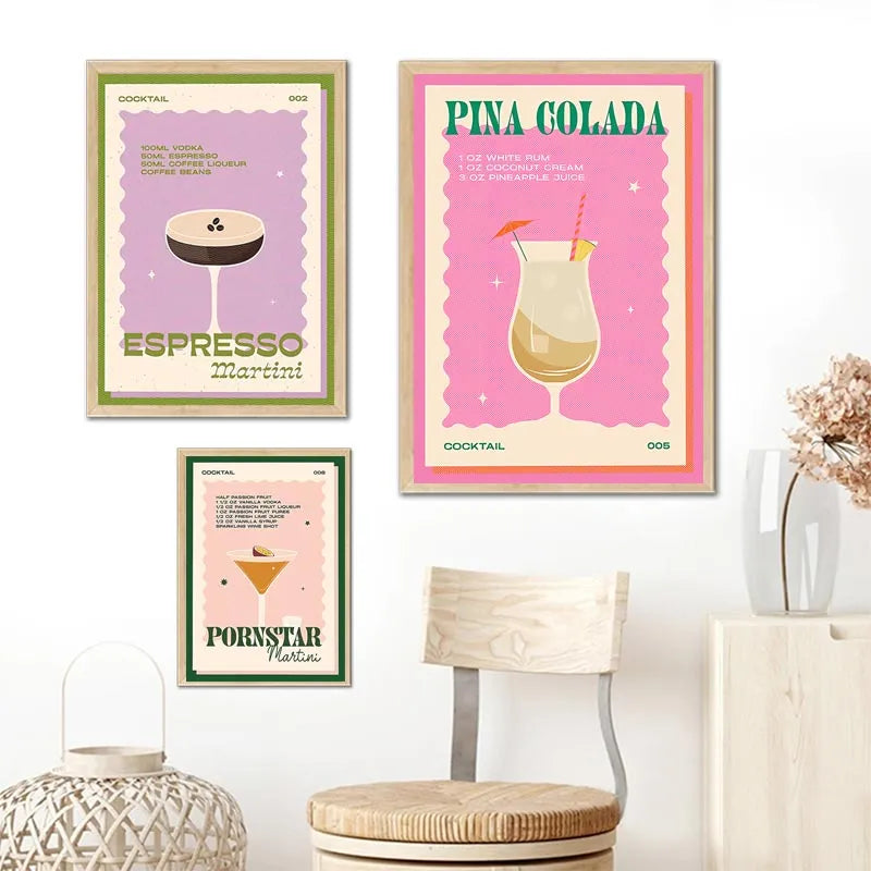 Cocktail Mojito Juice Drinks Bar Vintage Wall Art Canvas Painting Nordic Posters And Prints Wall Pictures For Living Room Decor - niceart