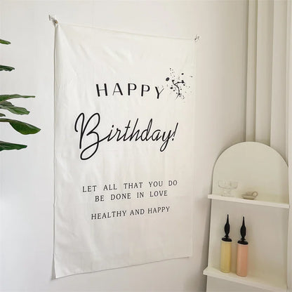 Happy Birthday Background Tapestry Ins Simple Forest Japanese Backdrop Decorative Hanging Cloth Home Party Scene Photo  Prop