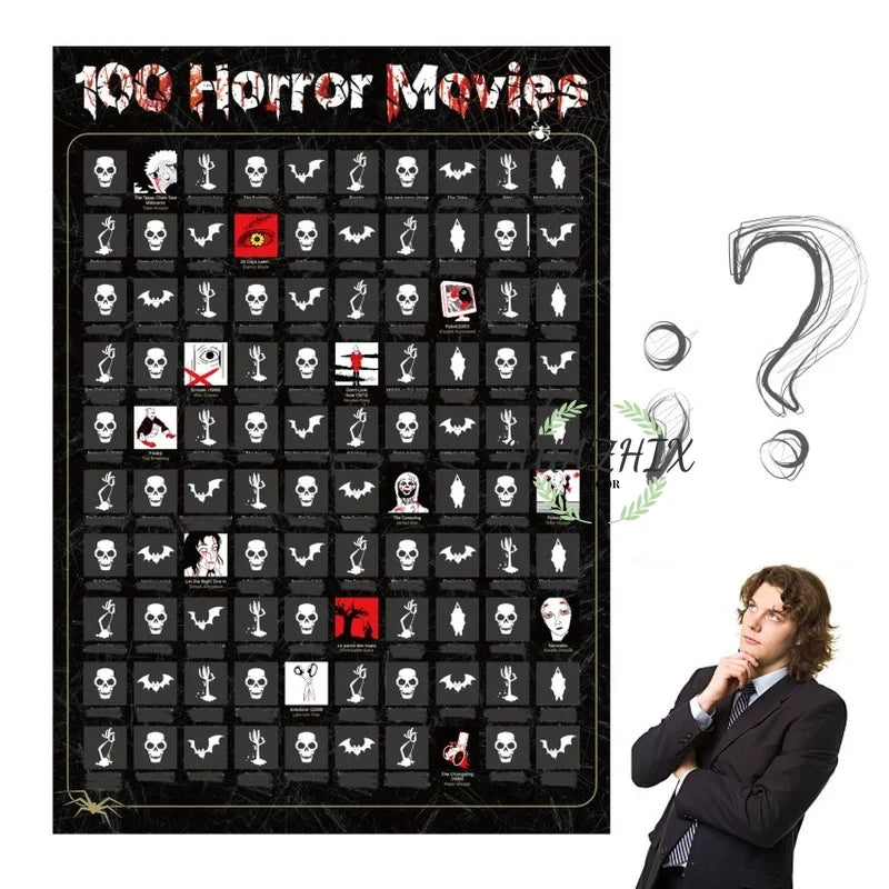 Top 100 Horror Movies Scratch Off Poster Wall Art Scary Movie Ghost Film Bucket List Poster Good Gmens Poster Home Decor Poster - NICEART