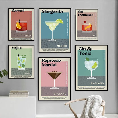 Cocktail Mojito Juice Drinks Bar Vintage Wall Art Canvas Painting Nordic Posters Aesthetic Home Decoration Wall decor poster - niceart