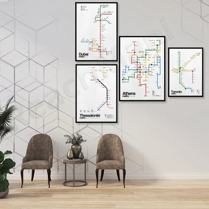 Thessaloniki Greece, Athens Metro, Montreal Metro Canada, Dubai Metro, Toronto Canada 2021 Metro Map Typographic Poster - NICEART