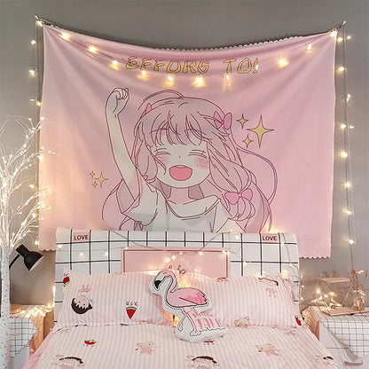 Kawaii Home Decor Wall Hanging Tapestry Anime Pink Girl Tapestry Wall Bedroom Background Decor Cute Fashion Lady Tapestries