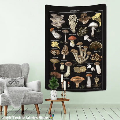 Black Mushroom Example Image Tapestry Wall Hanging Boho Psychedelic Mystery Witchcraft Dorm Home Decor