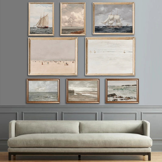 Ocean Wall Art Coastal Print Seascape Oil Painting Vintage Print  Antique Ocean Waves and Beach Neutral Landscape Wall Art Decor - NICEART