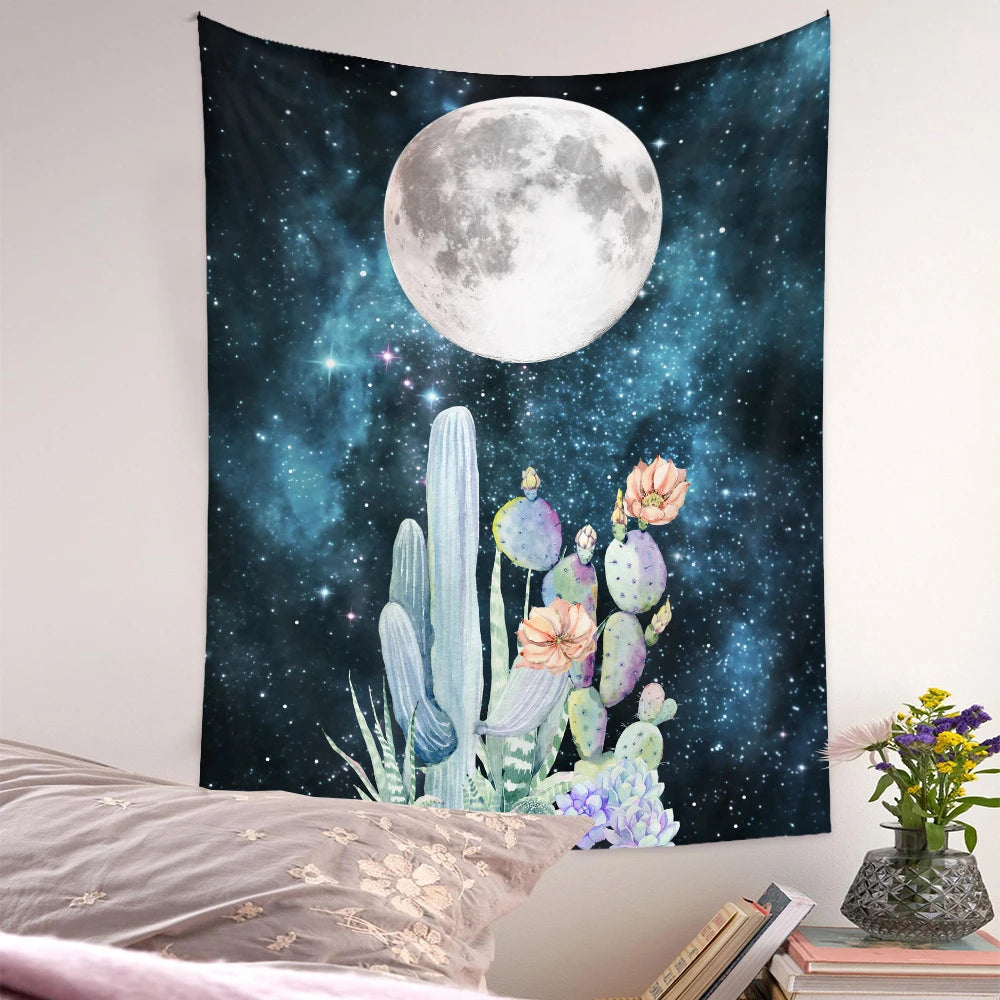 75x58cm Night Moon Phas Botanical Celestial Floral Wall Tapestry Wall Hanging Psychedelic Witchcraft Butterfly Wall Carpet Dorm - NICEART