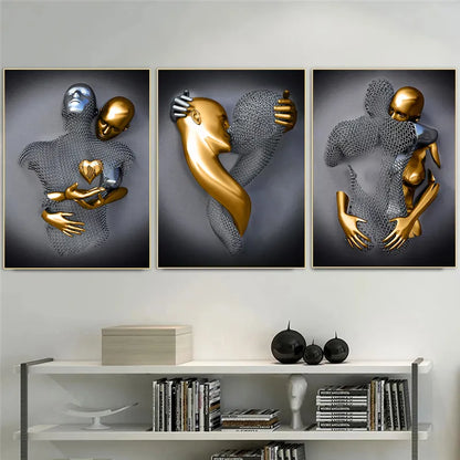 Black and Gold Love Heart Figure Statue Canvas Painting Modern Art Posters and Prints Wall Pictures for Living Room Home Decor - NICEART