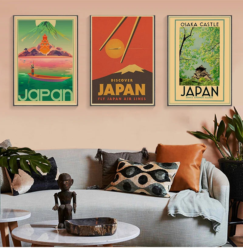 Japan Tourist Attractions Poster Tokyo Fuji Travel Kraft Paper Vintage Room Bar Scenic Spots Decor Aesthetic Art Wall Painting - niceart