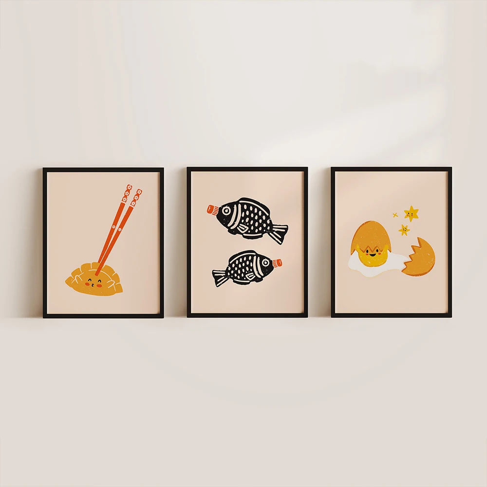 Modern Kitchen Decor Foods Cute Gyoza Egg Soy Sauce Fish Posters Nordic Canvas Painting Wall Art Print Pictures for Dinning Room - NICEART