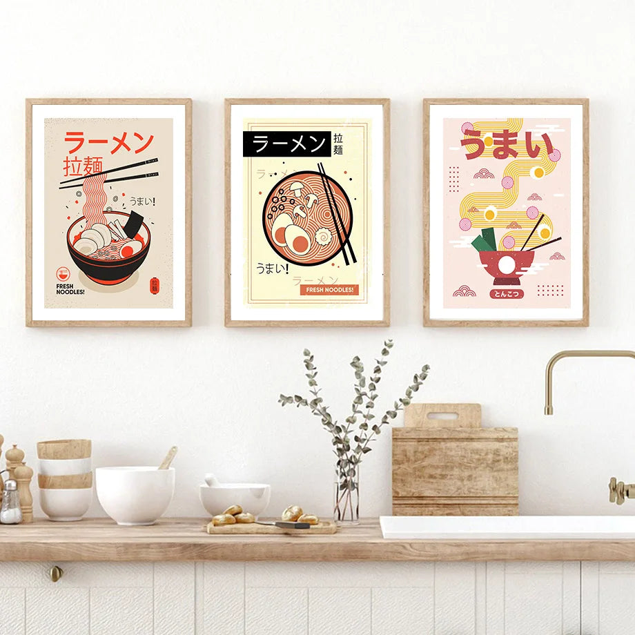 Ramen With Egg Japanese Sushi Shochu Food Wall Art Canvas Painting Nordic Posters Retro Kitchen Restaurant Wall Decor Picture - NICEART