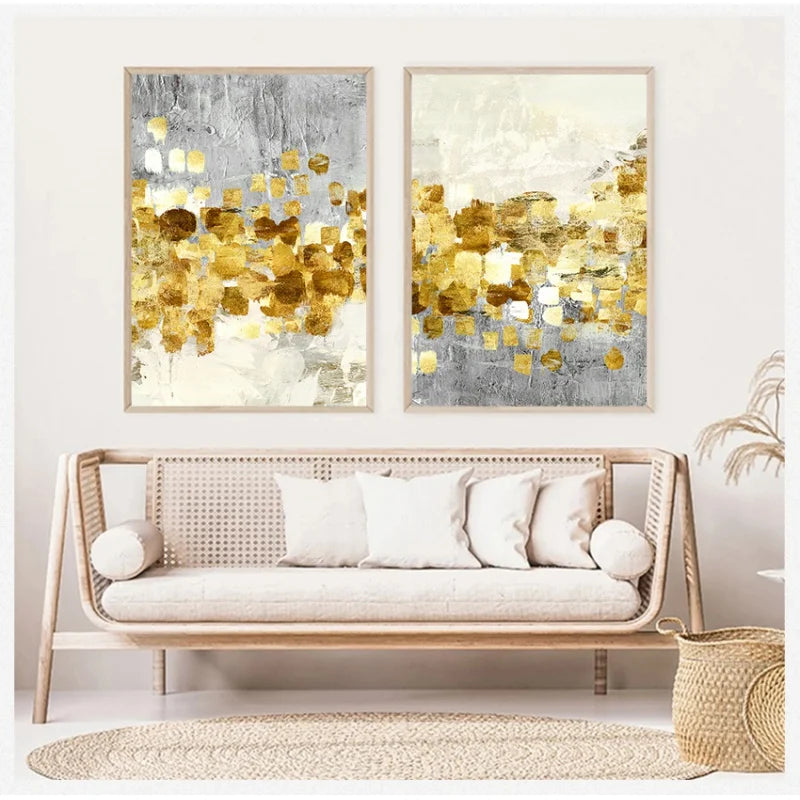 Modern Nordic Abstract Wall Art Grey Gold Wall Texture Color Block Posters And Prints Gold Foil Oil Painting Living Room Decorat - NICEART