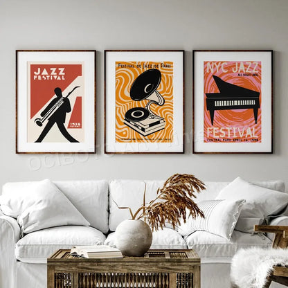 Paris NYC Copenhagen Jazz Festival Black Cat Saxophone Piano Dance Abstract Poster For Wall Art Canvas Prints Home Decor Picture - NICEART