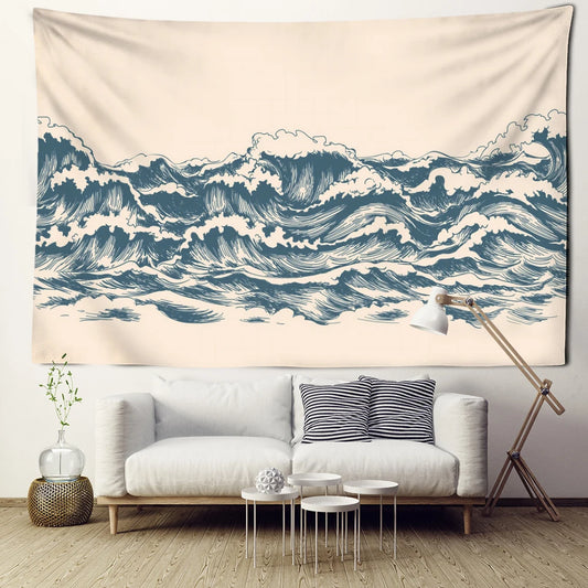 Beige Cartoon Wave Tapestry Wall Hanging Minimalist Art Kawaii Bohemia Abstract Bedroom Living Room Home Decor