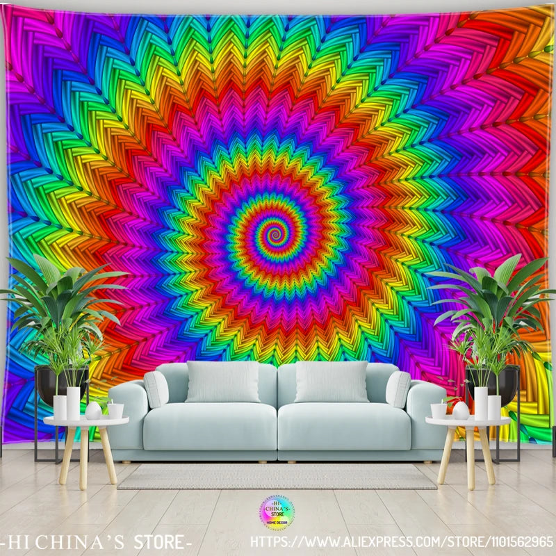 Mandala Tapestry Wall Hanging Boho Wall Cloth Room Decor Aesthetic Psychedelic Hippie Sun Moon Tapestry Bedroom Home Decoration - NICEART