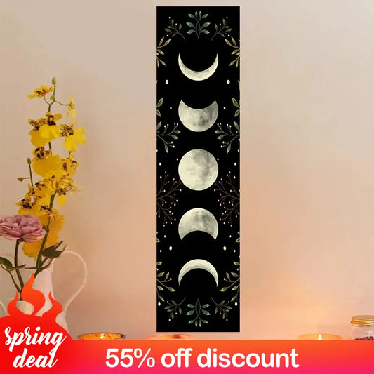 Vintage Moon Phase Wall Hanging Tapestry Mooonlight Green Olive Leaf Black Tapestries Boho Room Wall Decor Home Decoration Wall - NICEART