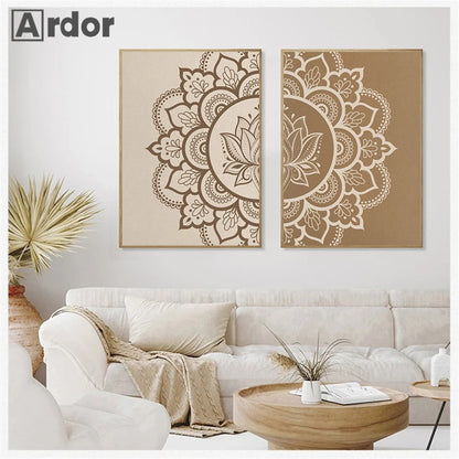 Bohemia Posters Mandala Canvas Picture Painting Yoga Zen Art Prints Abstract Beige Poster Nordic Wall Pictures Living Room Decor - NICEART