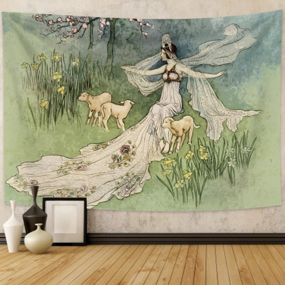 Tapestry Unicorn Decorative Backdrop Hanging Cloth Medieval Ladies Living Room Bedroom Home Decor Decorative Wall Tapestries