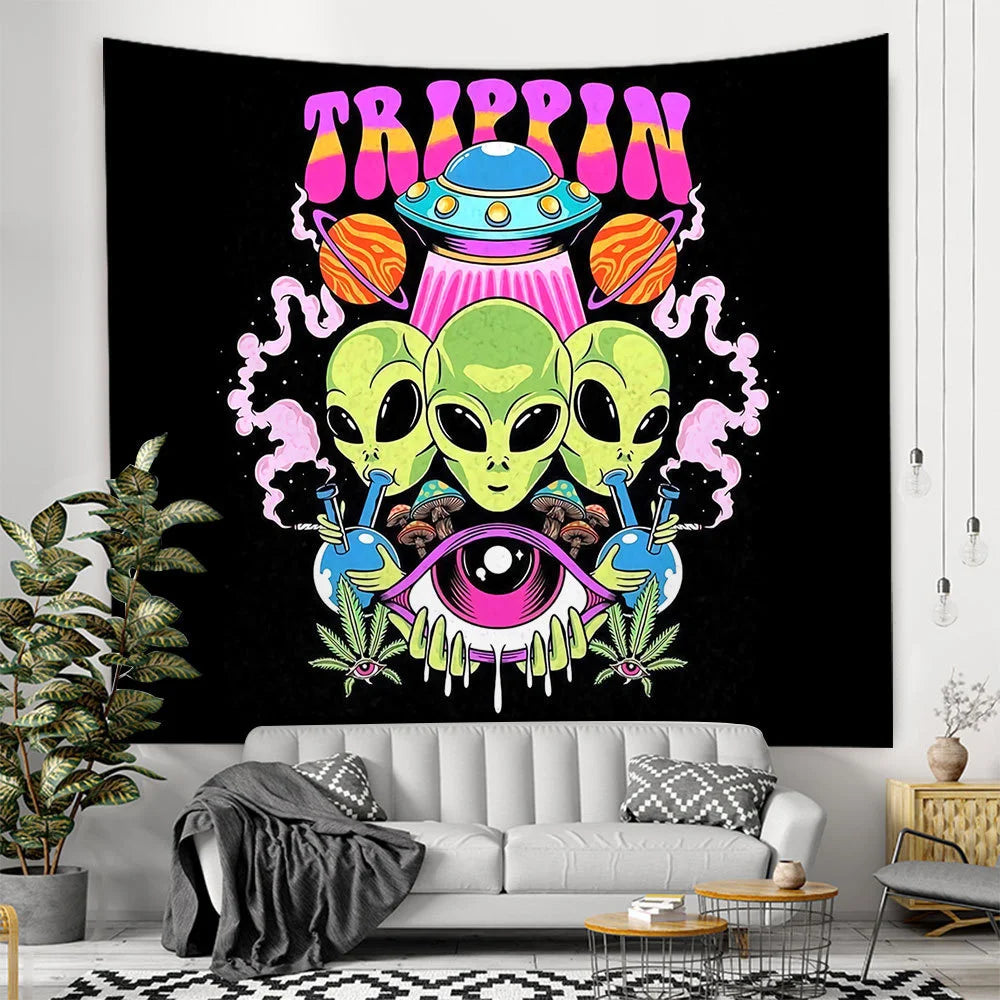 Home Decor Alien Tapestry Kawaii Room Decor Anime Cartoon Illustration Hippie Art Mushroom Eye Wall Hanging Tapestries Teen Dorm