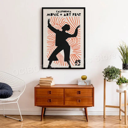 Paris NYC Copenhagen Jazz Festival Black Cat Saxophone Piano Dance Abstract Poster For Wall Art Canvas Prints Home Decor Picture - NICEART