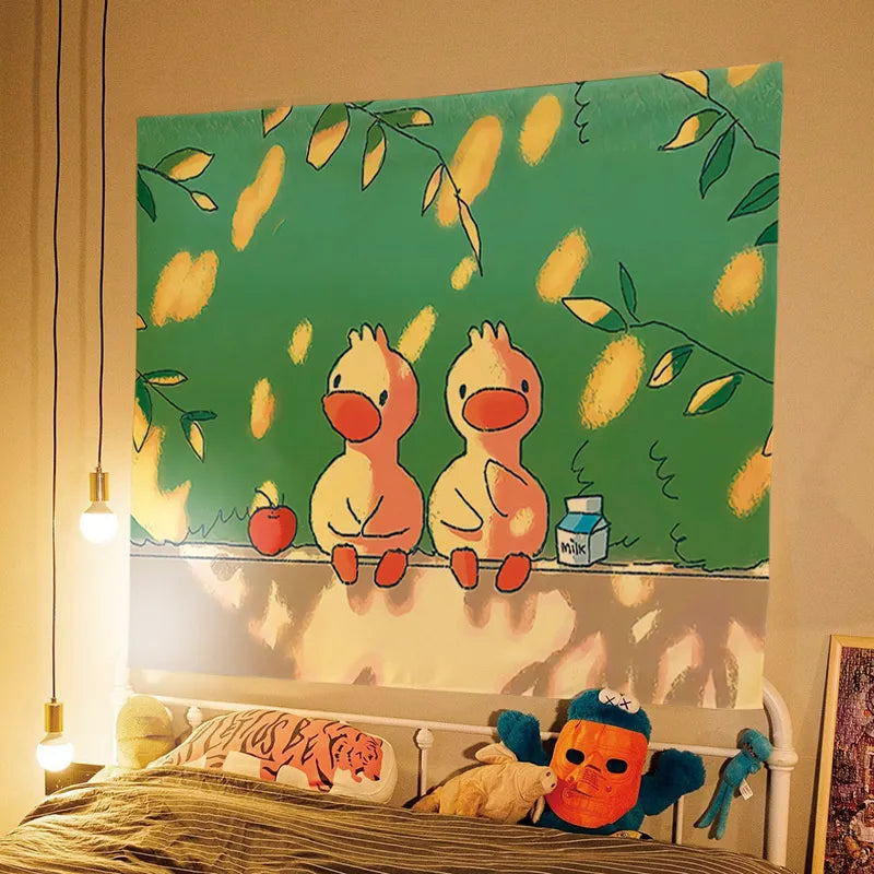 anime Cute Duck Background Cloth Room Decor Kawaii Tapestry Teen Room Decor Posters and Prints Garden Posters for Outside