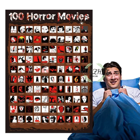 Top 100 Horror Movies Scratch Off Poster Wall Art Scary Movie Ghost Film Bucket List Poster Good Gmens Poster Home Decor Poster - NICEART