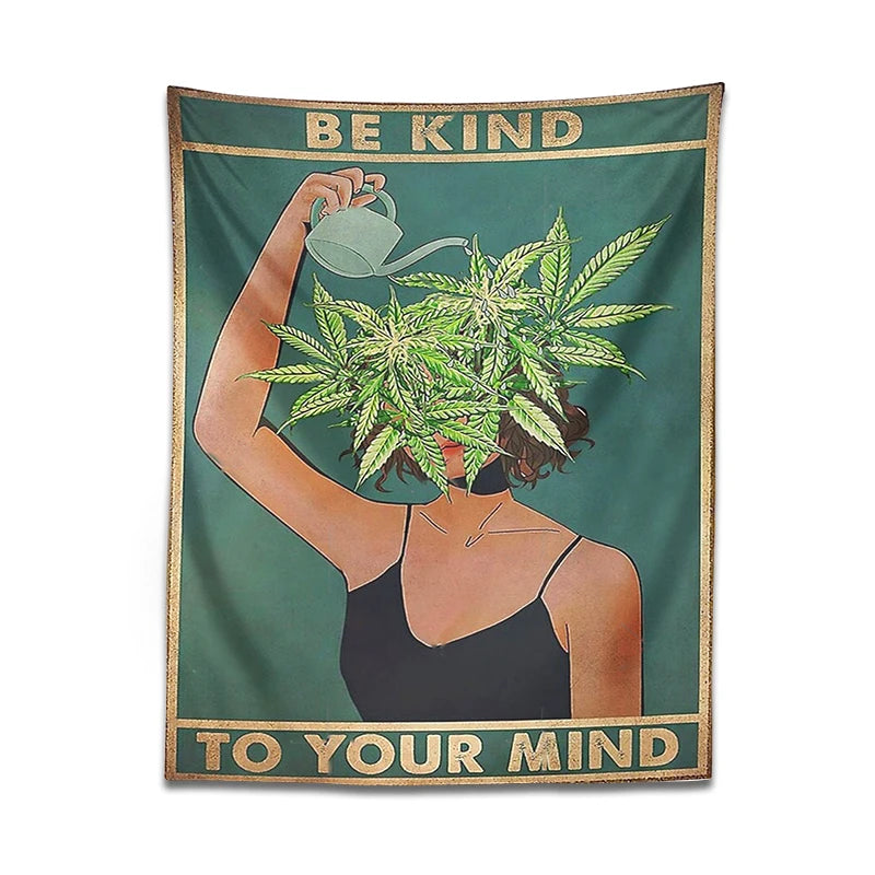 Psychedelic Leaf Tapestry Wall Hanging Girl Be Kind Be Your Mind Bohemian Mystery Plant Beach Room Home Decor Cloth Carpet Mats