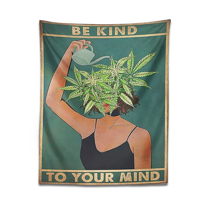 Psychedelic Leaf Tapestry Wall Hanging Girl Be Kind Be Your Mind Bohemian Mystery Plant Beach Room Home Decor Cloth Carpet Mats