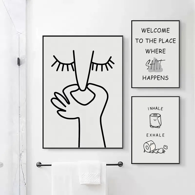 Abstract Humour Bad Smell Funny Bathroom Poster Black White Prints Canvas Painting Wall Art Pictures WC Toilet Room Decor - NICEART