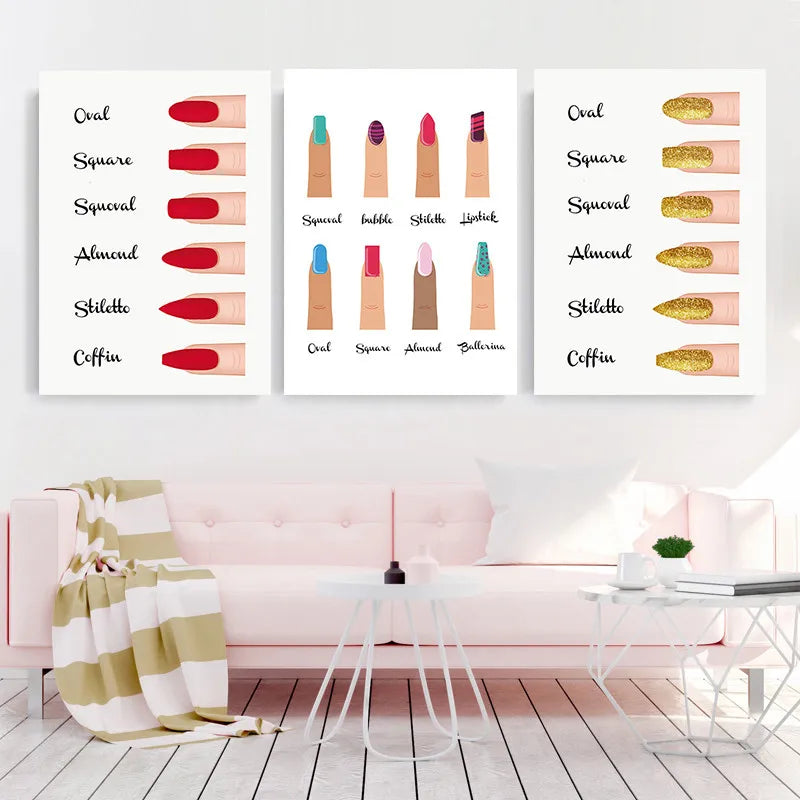 Fashion Nail Shapes Canvas Painting Makeup Wall Art Manicure Store Posters and Prints Beauty Salon Decor Girl Room Decoration - NICEART