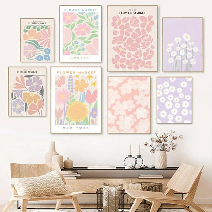 Abstract Flower Market Aesthetic Art Canvas Painting Nordic Posters and Prints Wall Retro Floral Pictures for Living Room Decor - NICEART