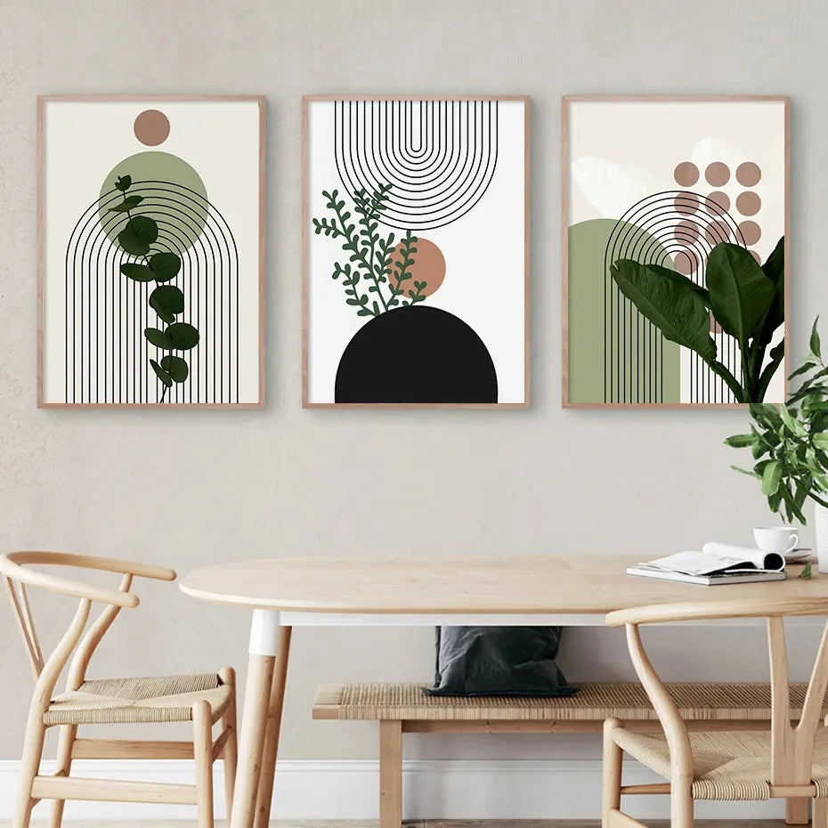 Abstract Green Leaves Geometric Wall Art Posters Canvas Painting Prints Pictures Modern Living Room Interior Home Decoration - NICEART