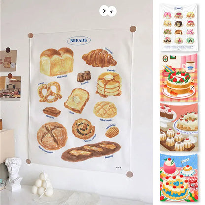 Ins Wall Tapestry Kawaii Decorative Cloth Tapestry Background Wall Decorating Cloth Cartoon Bread Hanging Cloths Party Decor