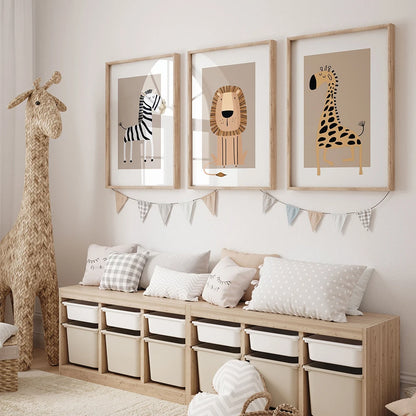 Safari Animals Lion Giraffe Zebra Tiger Monkey Poster Print Canvas Painting Nursery Wall Art Picture Nordic Kids Bedroom Decor - NICEART